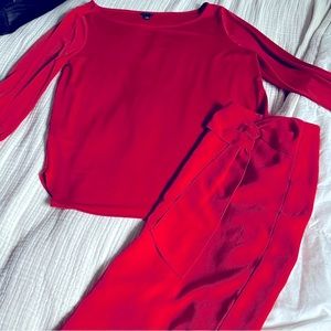 Ann Taylor Red Skirt/shirt Set